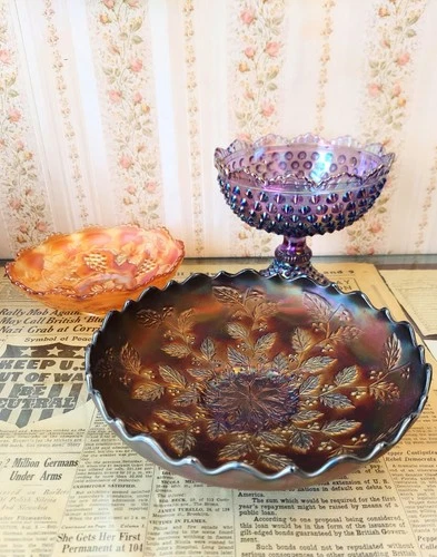 Vintage Lot Of 3 Fenton Carnival Glass Bowl Pieces - All Excellent