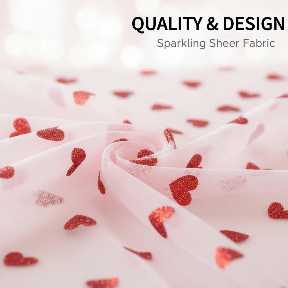 4 Pcs Pink Tulle Table Runner 31x75 Inch with Red Hearts, Sheer Lace Tableclo... - Image 2 of 4