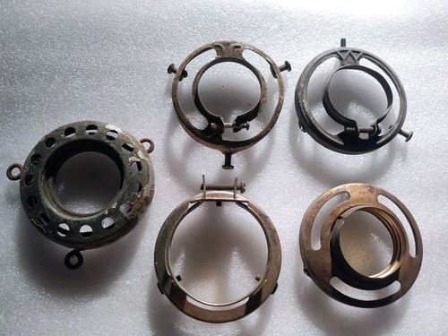 5 Vintage 2-1/4"  Mount Threaded Socket Shade Holders Brass Rings