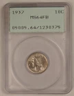 1937 Mercury Silver Dime PCGS MS64FB - FREE SHIPPING! G2114