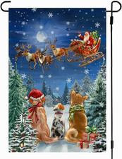 Christmas Garden Flag 12X18 Inch Double Sided,Santa Claus Sleigh Reindeer Dog Ch