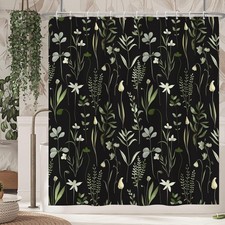 Herbaceous Plant Shower Curtain, Green Plants Herb Floral Bathroom Curtain, B...