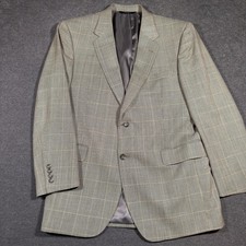 Jos. A. Bank Blazer Mens 43R Gray Plaid Silk Wool Sport Coat Windowpane Summer