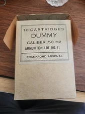1 BOX Frankford Arsenal .50 Cal Dummy M2 Cardboard Box 10 Cartridges WW2 US Army