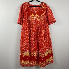 Vestido midi con tumbona corta Only Necessities talla 3X rojo algodón floral manga corta
