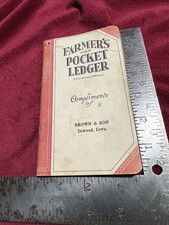 Ancien grand livre de poche fermier John Deere 1938, marron et fils en bois, IA.