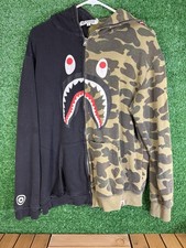 VTG BAPE Camo Half Black Zip Hoodie Small Read 