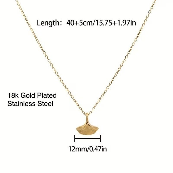 Alternate view of Ginkgo Leaf Necklace 18k Gold Plated Pendant Delicate Dainty