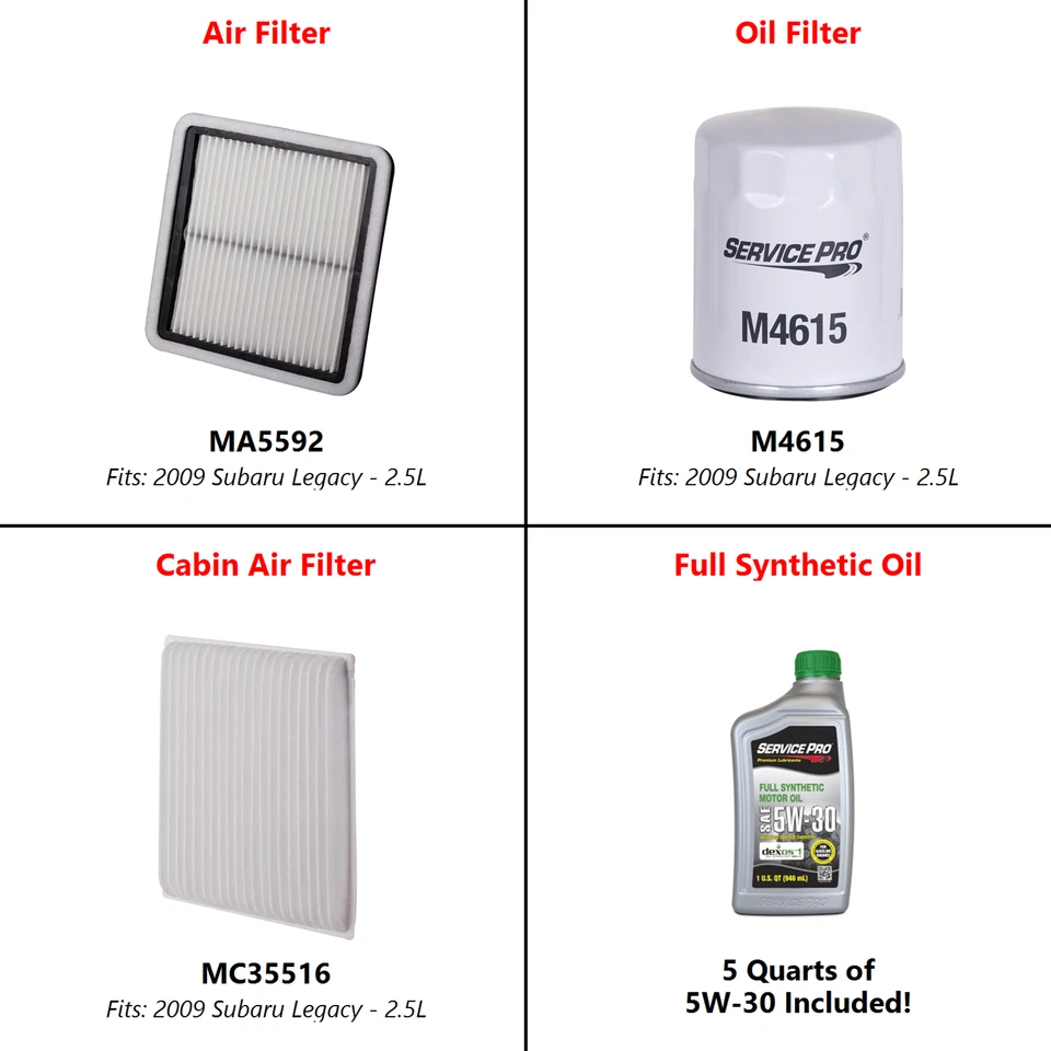 Fits: 2009 Subaru Legacy 2.5L Complete Oil, Air & Cabin Filter Kit (5W-30) - Image 2 of 4