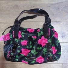 Betsey Johnson Rose Print Black Tote and Hobo velvet/leather bag