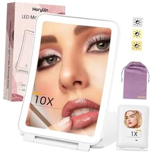 10X/1X Magnification Lighted Makeup Mirror with Lights, Rechargeable White