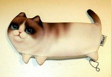 Soft Cushioned Brown White Cat Kitten Zippered Pencil Case - NEW R