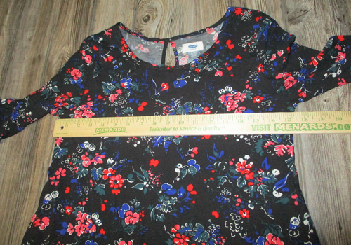 OLD NAVY XL 14 Girls Black Floral Print 3/4 Keyhole Back Dress Boho Cottage Core - Picture 5 of 9