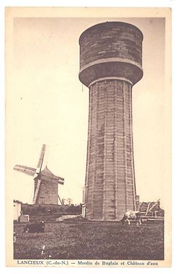 Old postcard 22 - Lancieux (Côte d'Armor) Moulin de Buglais and Château d'eau, rare