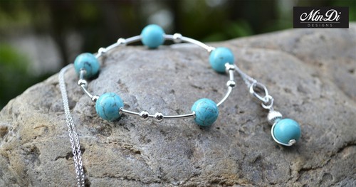 Handmade necklace / pendant with Sterling Silver & Turquoise Magnesite. - Picture 5 of 5