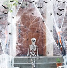 Spider Web Halloween Deco, Super Elastic,44 fake spider,24 fake bats, Skeleton