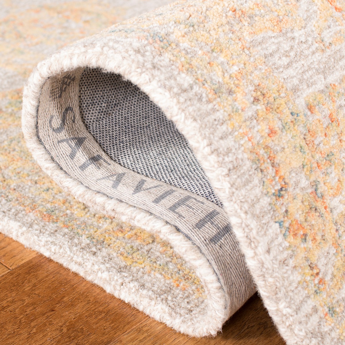 Safavieh Läufer Teppich Lagoon Collection – 60 X 20 Cm, Grau/Gold, Abstraktes Design, Hoch-Tief-Flor Aus Polypropylen/Polyester