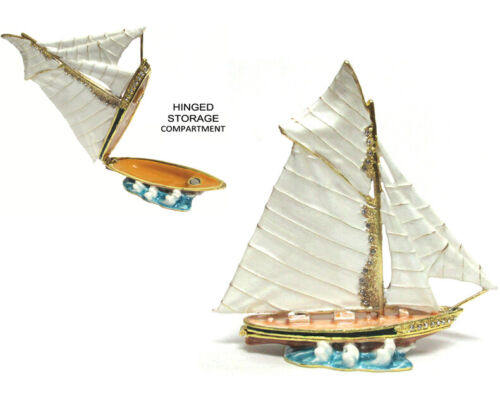 Barca a vela (grande) Scatola Beweled con Cristalli Austriaci - Foto 1 di 7
