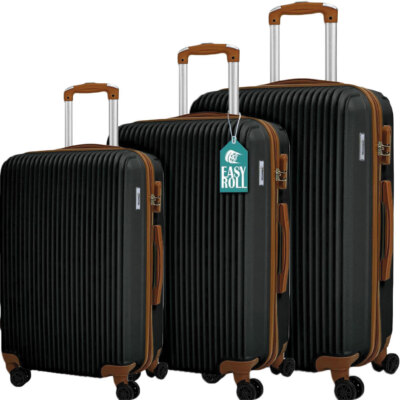 Set Valigie Rigide con Ruote Easy Roll Trolley Bagaglio a Mano Viaggio  Nero