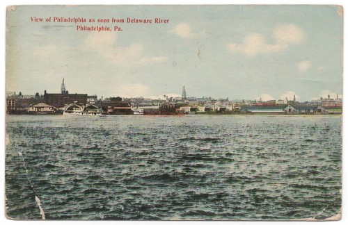 PHILADELPHIA PA Postkarte DELAWARE RIVER VIEW Dampfschiff, nach ATLANTIC CITY NJ 1914