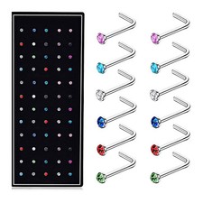 60Pcs 20G L-Shaped CZ Nose Rings Bone Stud Stainless Steel Body Piercing Jewelry