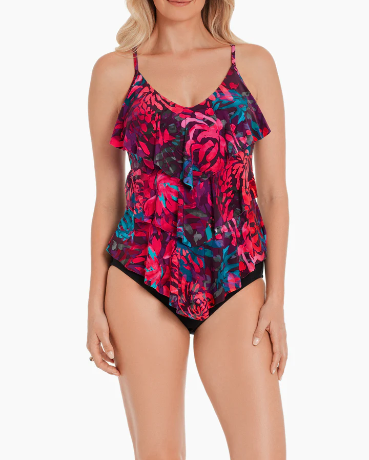 NWT- Miraclesuit Magicsuit 'Rita' Tiered Ruffle Tankini Top, Coral Springs  10