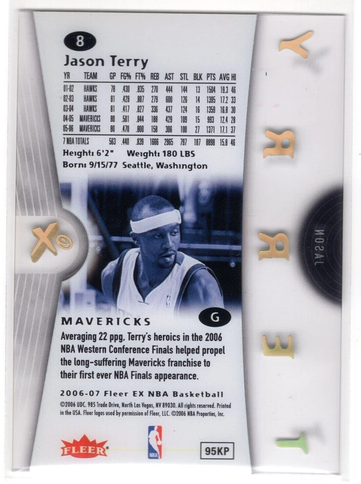 2006-07 Fleer EX #8 Jason Terry Mavs NM-MT (ref 5596) - Image 2 of 2
