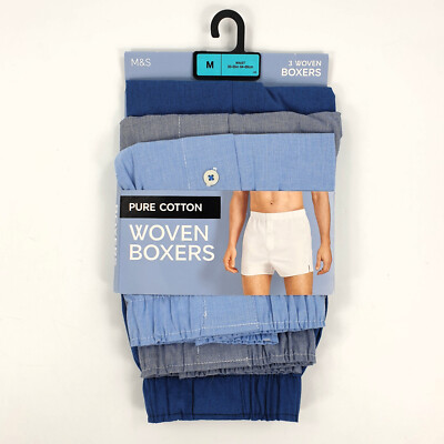 M&S 3er Pack Woven Boxershorts Boxershorts 100% Baumwolle Unterwäsche Button Fly M