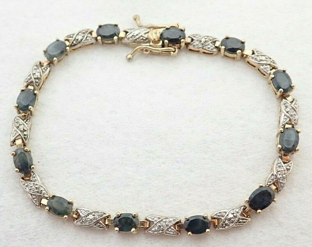 Sterling Silver Vermeil Diamond & Sapphire 7 1/2" Tennis Bracelet eBay