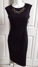 NEW CALVIN KLEIN BLACK ELEGANT CHAIN NECK SHEATH DRESS SIZE 6