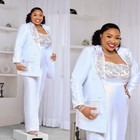 Women Suits Crystal Applique Notch Lapel Business Casual Party Active Plus Size