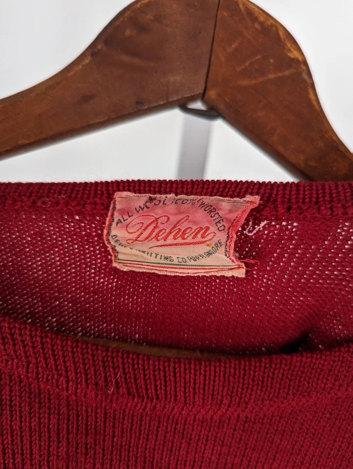 Suéter Dehen Knitting Co Worsted Lana Rojo De Colección Años 20 30 Rockabilly Atlético 40" Foto 3 de 4