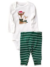 Carters Infant Boys Green Reindeer Christmas Bodysuit  Green Pants Outfit