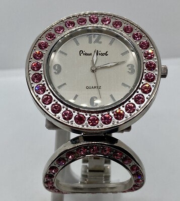 NEW PIERRE NICOL LADIES WATCH Fresh Battery Large Silver Statement Pink Crystals