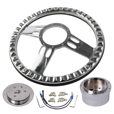 14'' 9 Schrauben Chrom Half Wrap PVC Lenkrad + Hupenadapter für Chevy GM Buick 