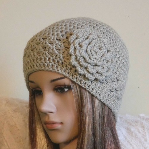 Crochet Flower Wool Beanie, Women 