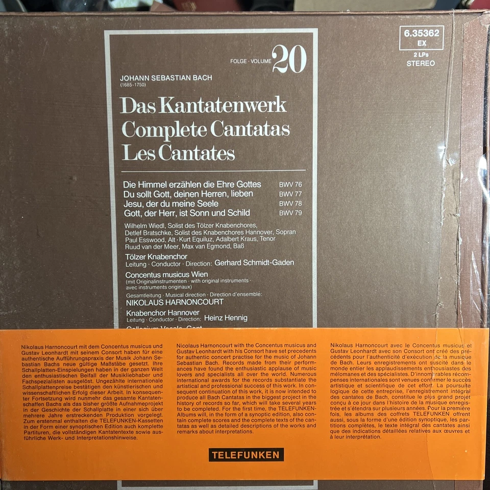 Bach - Complete Cantatas Vol 20 SEALED IMPORT BOX SET 2 MINT Classical Vinyl LPs - Image 2 of 2