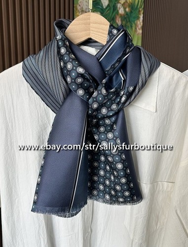 Sallys Boutique Twill Silk Mens Patchwork Print Oblong 2 Layer Scarf 160*26cm - Picture 7 of 21