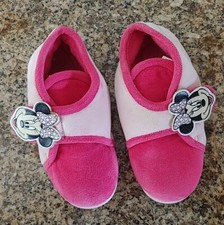 Disney Minnie Mouse Pink Little Girl's Slippers Shoes Hook Loop Closure size 10