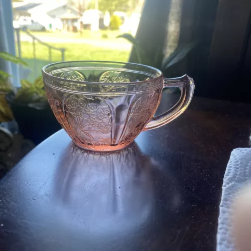 Vtge Pink Depression Glass Jeanette Tea Cup 1930’s Cherry Blossom