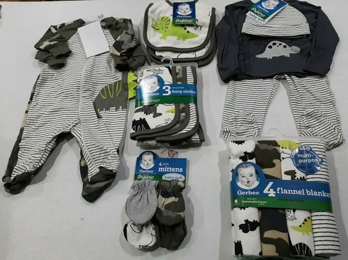 Gerber Baby Boy's 19 Piece Baby Shower Gift Set NEW Dino, Camo Size Newborn - Picture 11 of 11