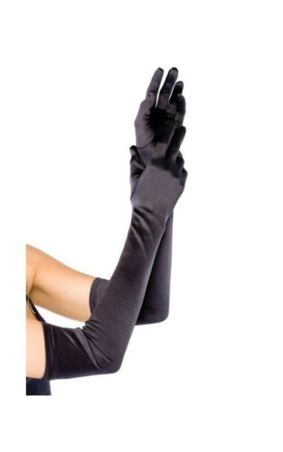 Gloves Long Black Of Satin Accessory Sexy Size One - Picture 1 of 3