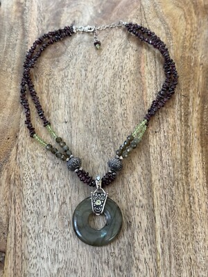 Sterling Silver BARSE Labradorite Peridot Rhodolite Garnet Bead Necklace Pendant