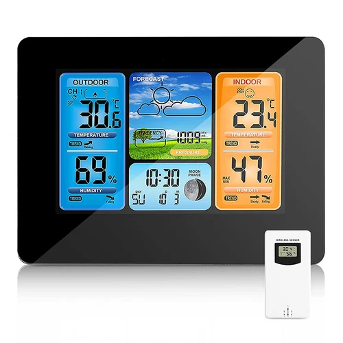 Digital LCD Indoor & Outdoor Weather Station Clock Calendar Thermometer Wireless - Picture 1 of 15