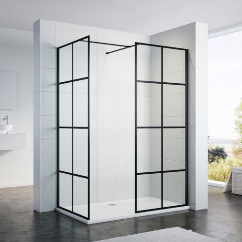 Black Wet Room Shower Enclosure And Tray Walk In Cubicle Screen 8mm Glass Door