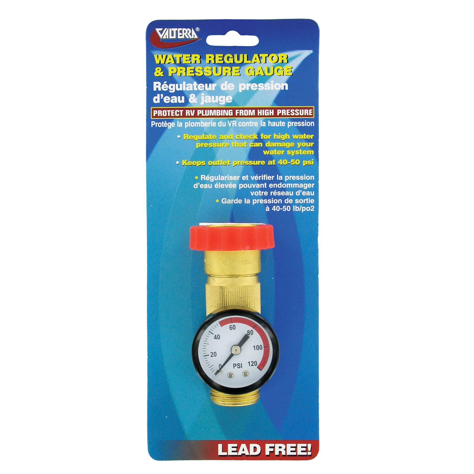 Valterra A01-1124VP Brass Water Regulator / Gauge Combo (Carded)