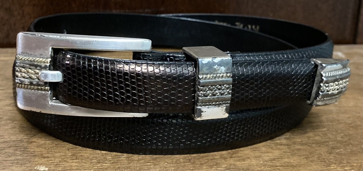 Sandy Duftler Designs Vintage Made in USA Reptile Belt Gray Metallic Buckle L Exceptional Rare SANDY DUFTLER Gray Leather Belt With  main image 4