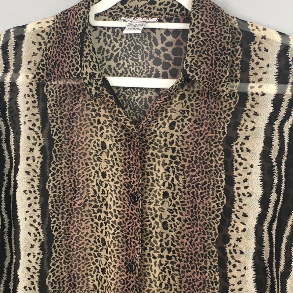 复古猎豹印花上衣女式大号豹纹透明办公室职业流畅复古 — 第 3/4 张图片