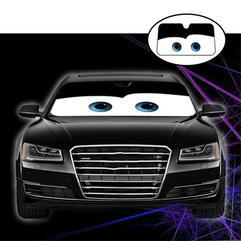 Protector de parabrisas delantero plegable con ojos de dibujos animados negros para automóvil Foto 3 de 4