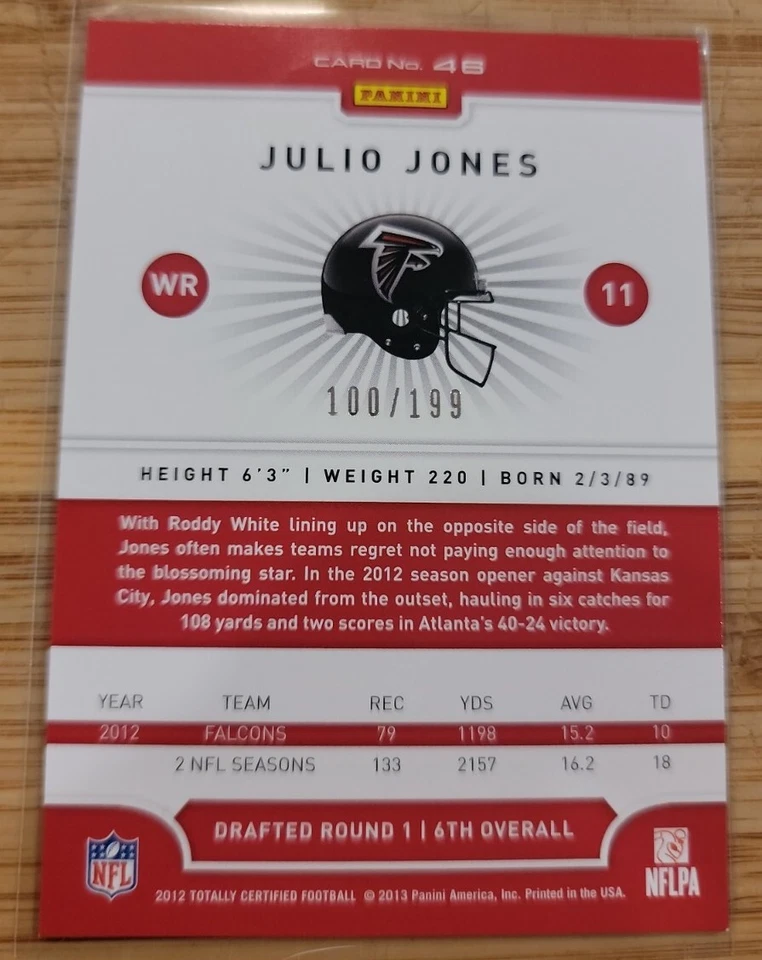 2012 Totally Certified Julio Jones #46 Platinum Blue  /199 - Image 2 of 2